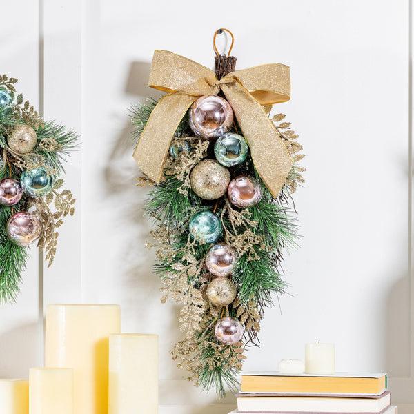 plow & hearth Season to Sparkle Swag Artificial with Ornaments 24"H