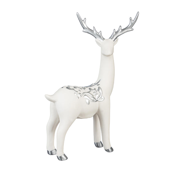Plow & Hearth Season To Sparkle Table Décor Deer With Metallic Embellishment Ceramic Set