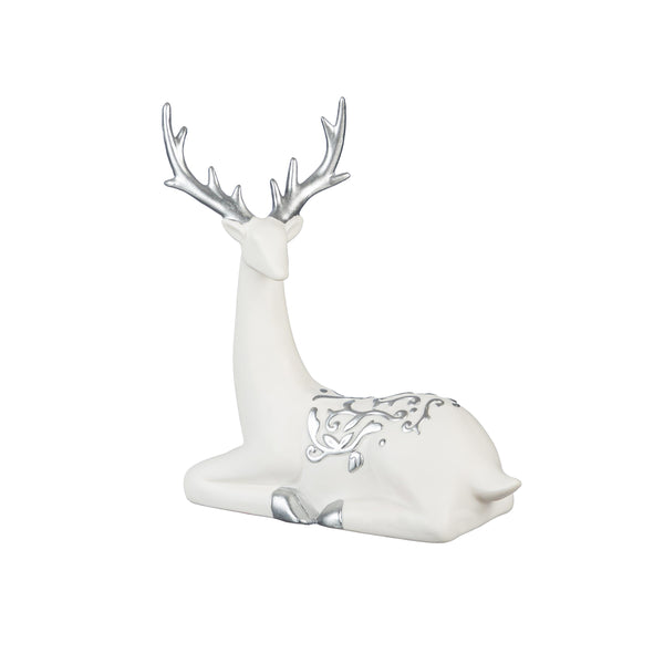 Plow & Hearth Season To Sparkle Table Décor Deer With Metallic Embellishment Ceramic Set