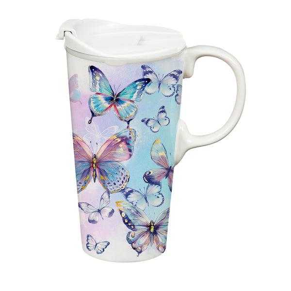 Plow & Hearth Season To Sparkle Travel Cup Ceramic Perfect Cup Butterfly 17oz Gift Box