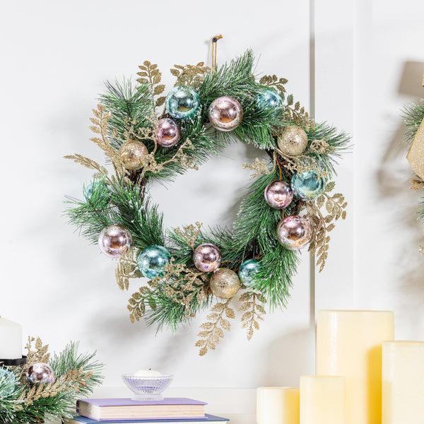 plow & hearth Season to Sparkle Wreath Artificial with Ornaments 24"H