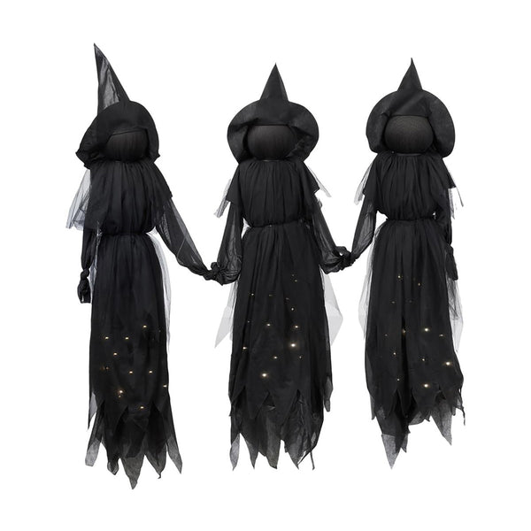 Plow & Hearth Set Of 3 Glowing Halloween Garden Witches With Sparkled LED Dresses