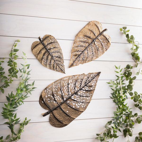 plow & hearth Set of 3 Metal Decorative Leaves Wall Décor