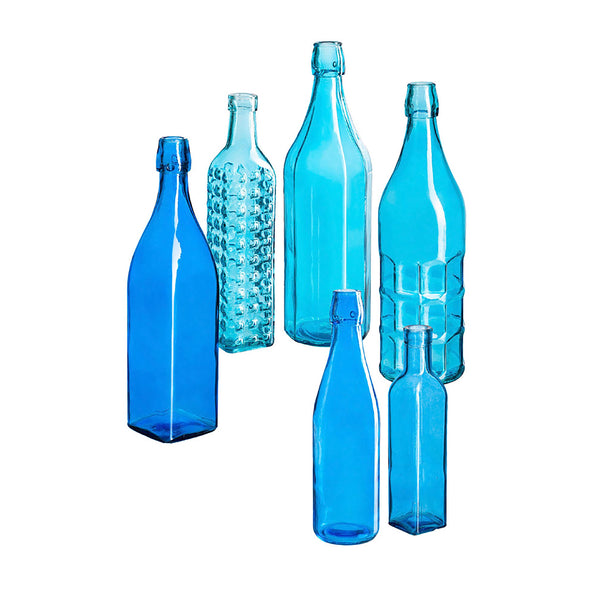 Plow & Hearth Set Of 5 Blue Glass Bottles For Outdoor Bottle Tree