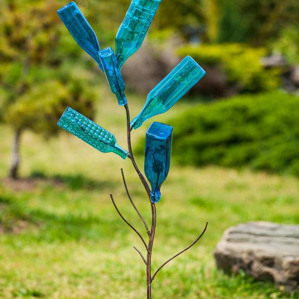 Plow & Hearth Set Of 5 Blue Glass Bottles For Outdoor Bottle Tree
