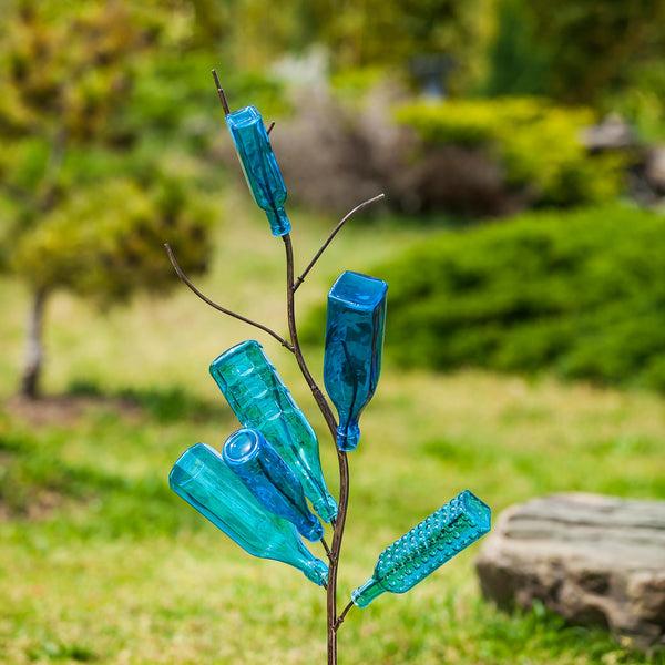 Plow & Hearth Set Of 5 Blue Glass Bottles For Outdoor Bottle Tree