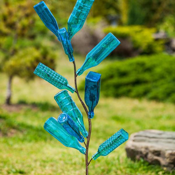 plow & hearth Set of 5 Blue Glass Bottles for Outdoor Bottle Tree