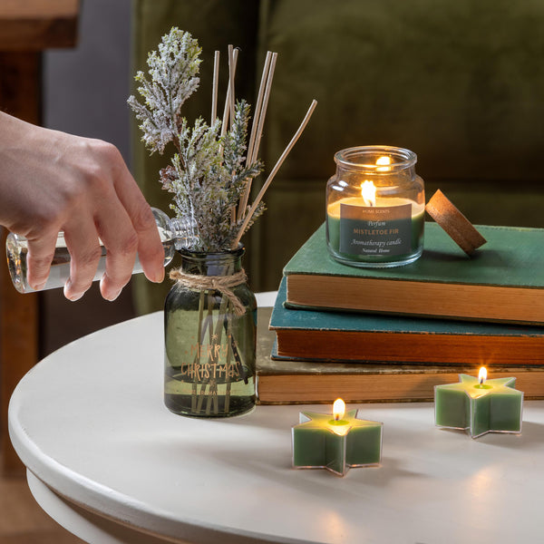 plow & hearth Shades of Emerald Candle and Diffuser Soy Blend Wax Candle and Diffuser Set