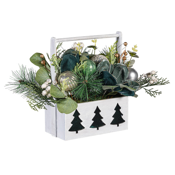 Plow & Hearth Shades Of Emerald Faux Floral Table Decor Artificial Tree In Pot With Ornaments 11"H