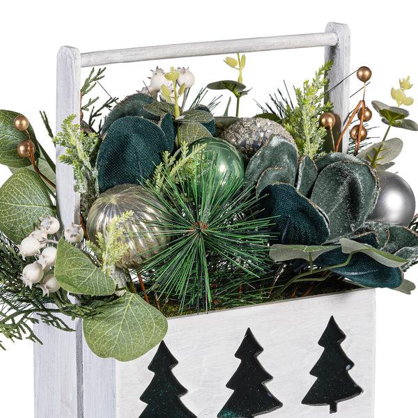 Plow & Hearth Shades Of Emerald Faux Floral Table Decor Artificial Tree In Pot With Ornaments 11"H