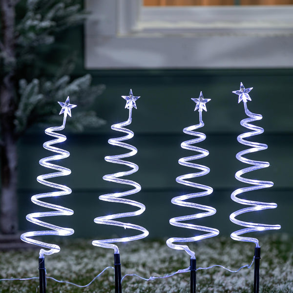 plow & hearth Shades of Emerald Garden Path Lighting LED Path Lights Swirly Tree 21"H