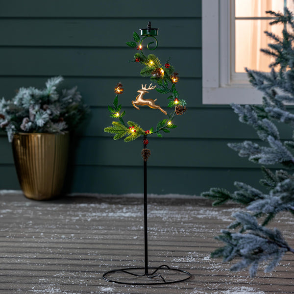 plow & hearth Shades of Emerald Garden Stake 4-in-1 Solar Garden Stake Deer 48"H
