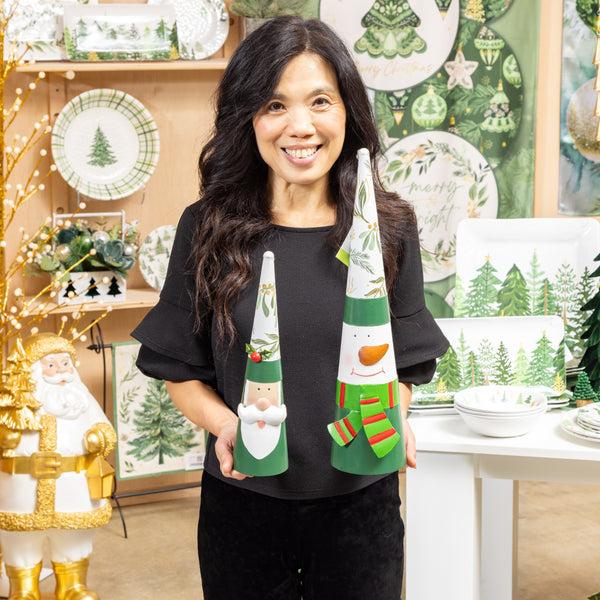 Plow & Hearth Shades Of Emerald Garden Statue Metal Statue Santa And Snowman 18.7"H Set Of 2