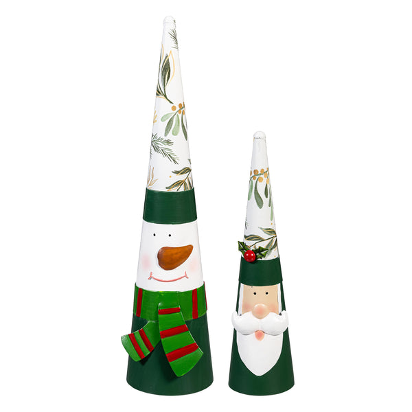 Plow & Hearth Shades Of Emerald Garden Statue Metal Statue Santa And Snowman 18.7"H Set Of 2