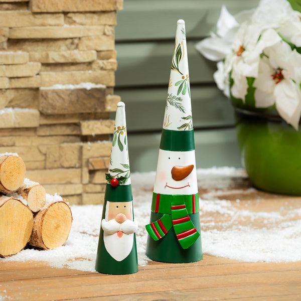 plow & hearth Shades of Emerald Garden Statue Metal Statue Santa and Snowman 18.7"H Set of 2