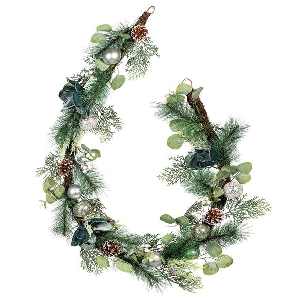 Plow & Hearth Shades Of Emerald Garland Artificial With Ornaments 72"H