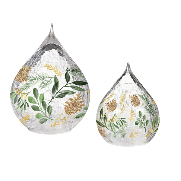 Plow & Hearth Shades Of Emerald LED Table Décor Glass Teardrop Set Of 2