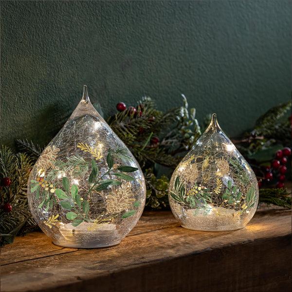 plow & hearth Shades of Emerald LED Table Décor Glass Teardrop Set of 2