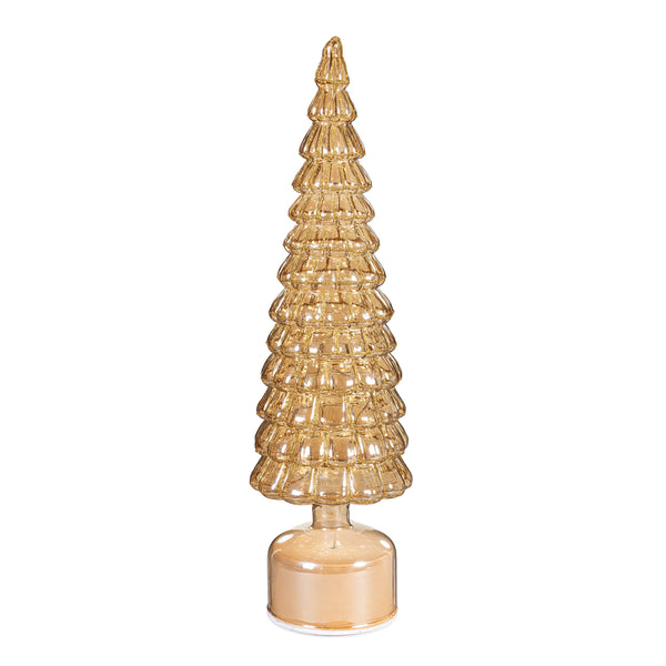 Plow & Hearth Shades Of Emerald LED Table Decor Tree Shaped Rotating Glass 16"H