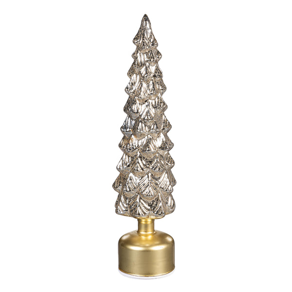 Plow & Hearth Shades Of Emerald LED Table Decor Tree Shaped Rotating Metallic Glass 16"H