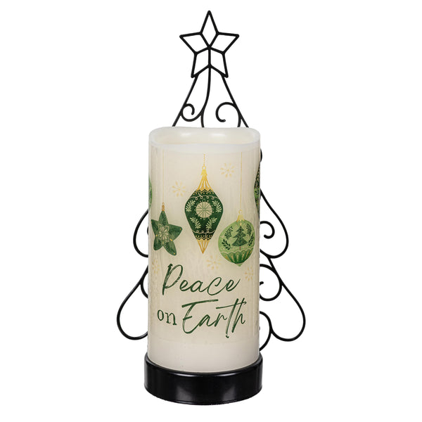 Plow & Hearth Shades Of Emerald LED Table Decor Wax Flicker Light Candle With Metal Holder