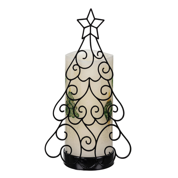 Plow & Hearth Shades Of Emerald LED Table Decor Wax Flicker Light Candle With Metal Holder