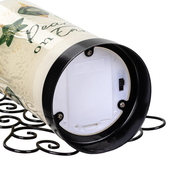 Plow & Hearth Shades Of Emerald LED Table Decor Wax Flicker Light Candle With Metal Holder