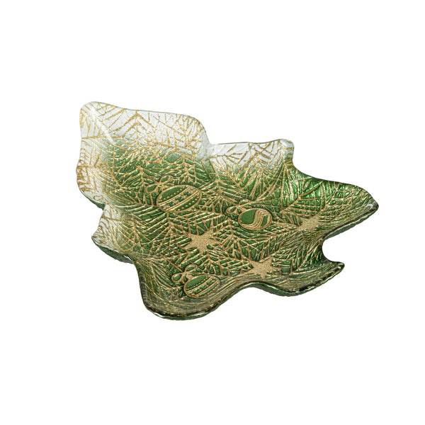 Plow & Hearth Shades Of Emerald Plate Glass Tree Serving Dish 6"L X 8.25"W