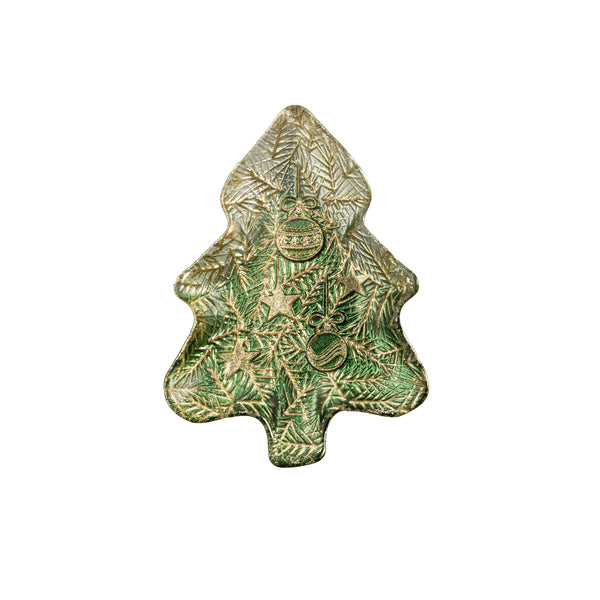 Plow & Hearth Shades Of Emerald Plate Glass Tree Serving Dish 6"L X 8.25"W