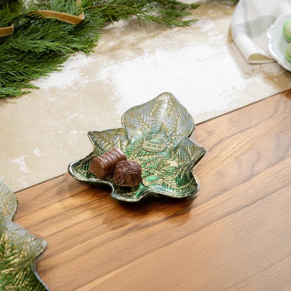 plow & hearth Shades of Emerald Plate Glass Tree Serving Dish 6"L x 8.25"W