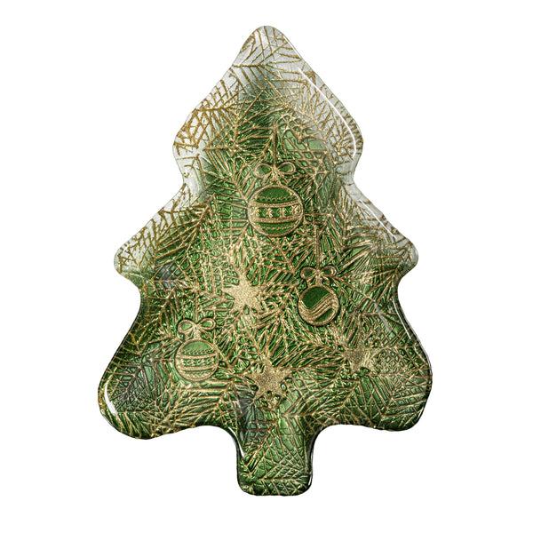 Plow & Hearth Shades Of Emerald Plate Glass Tree Serving Dish 8.5"L X 12"W