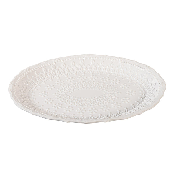 Plow & Hearth Shades Of Emerald Platter Embossed Ceramic Serving Platter 14"L X 9"W