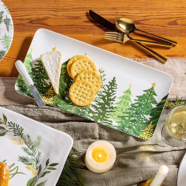 plow & hearth Shades of Emerald Serveware Rectangular Melamine Platter with Spreader Set