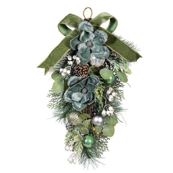 Plow & Hearth Shades Of Emerald Swag Artificial With Ornaments 25"H