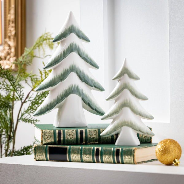 plow & hearth Shades of Emerald Table Décor Ceramic Tree Set of 2
