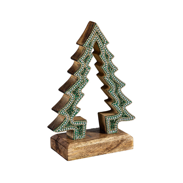 Plow & Hearth Shades Of Emerald Table Décor Nested Tree With Beading Wood 8"H