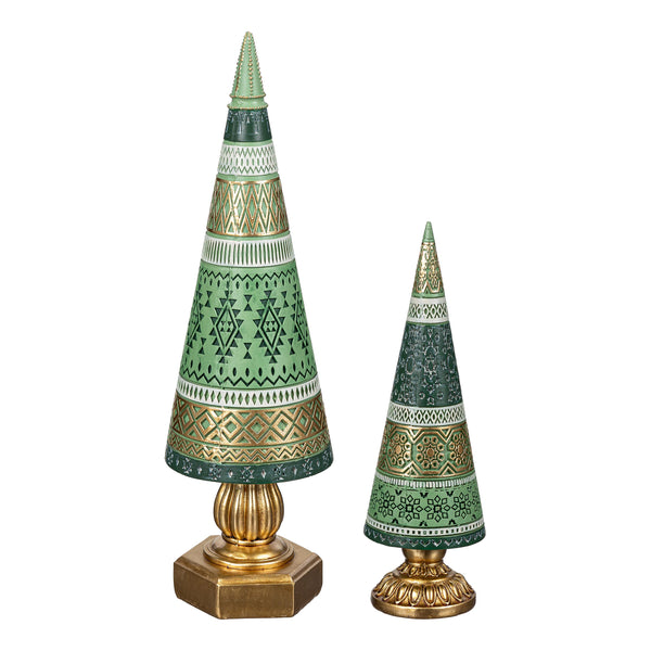 Plow & Hearth Shades Of Emerald Table Décor Tree Decorative Resin Set