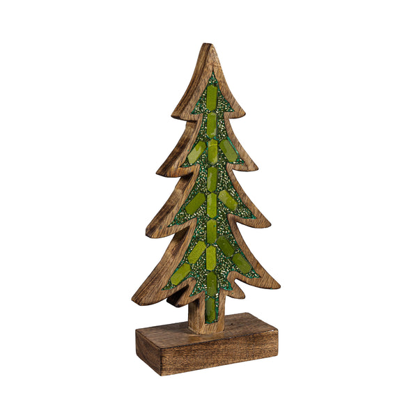 Plow & Hearth Shades Of Emerald Table Décor Tree With Embellishments Wood 12.25"H