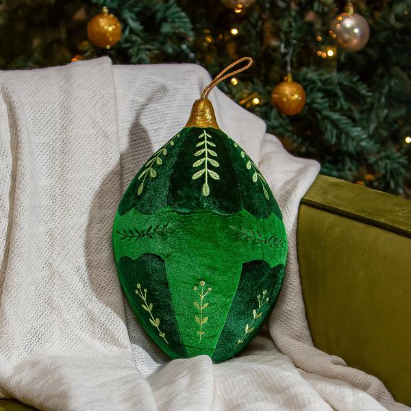 plow & hearth Shades of Emerald Throw Pillow Ornament Shaped Pillow 8.25"L x 13"H