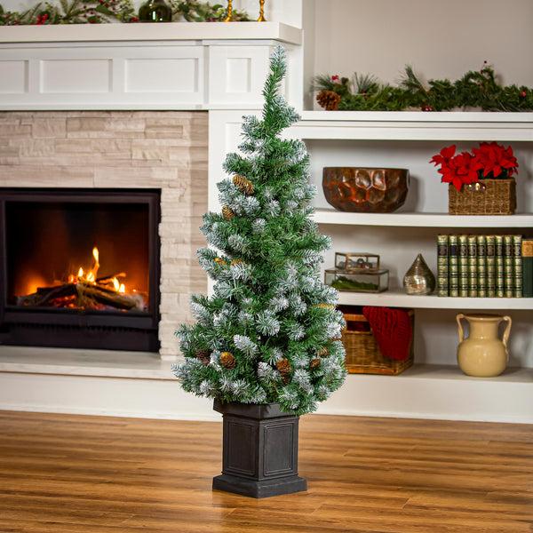 plow & hearth Shades of Emerald Tree Artificial LED Pine Cone in Pot 47”H