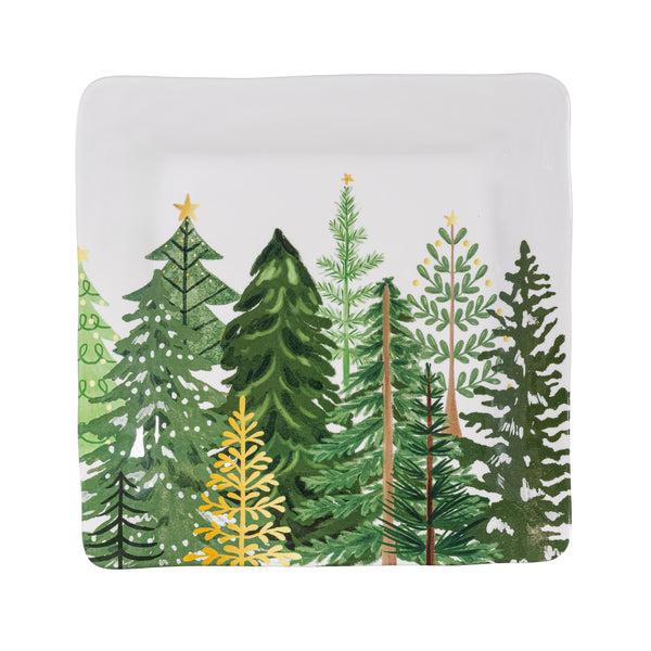 Plow & Hearth Shades Of Green 13.5" Evergreens Platter Set Of 4