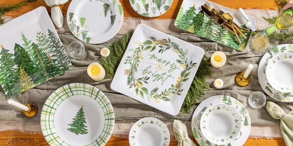Plow & Hearth Shades Of Green 13.5" Evergreens Platter Set Of 4