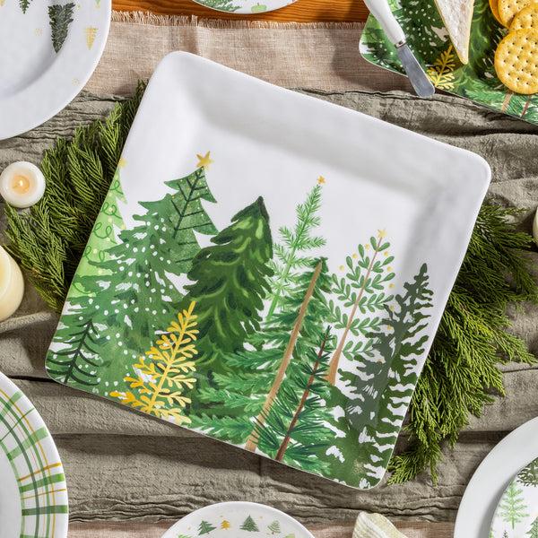 plow & hearth Shades of Green 13.5" Evergreens Platter Set of 4