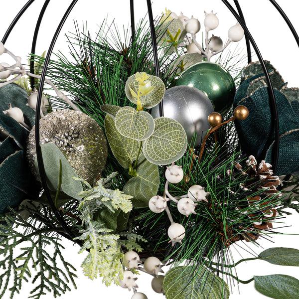 Plow & Hearth Shades Of Green Hanging Décor Artificial With Metal Orb And Ornaments 14"H