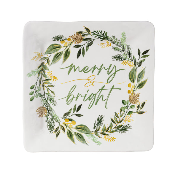Plow & Hearth Shades Of Green Holiday 13.5" Square Serving Platter Set Of 4