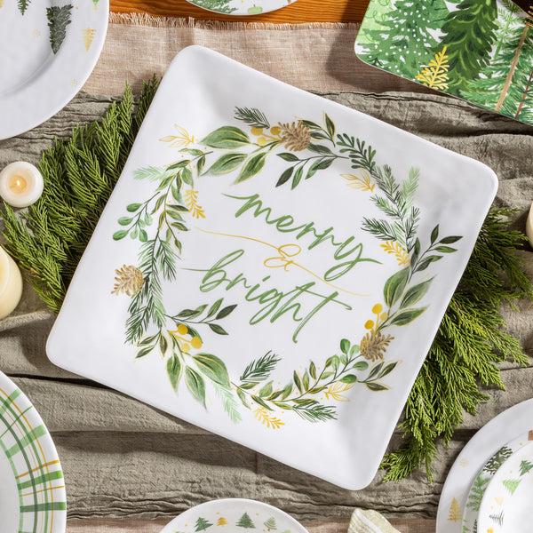 plow & hearth Shades of Green Holiday 13.5" Square Serving Platter Set of 4