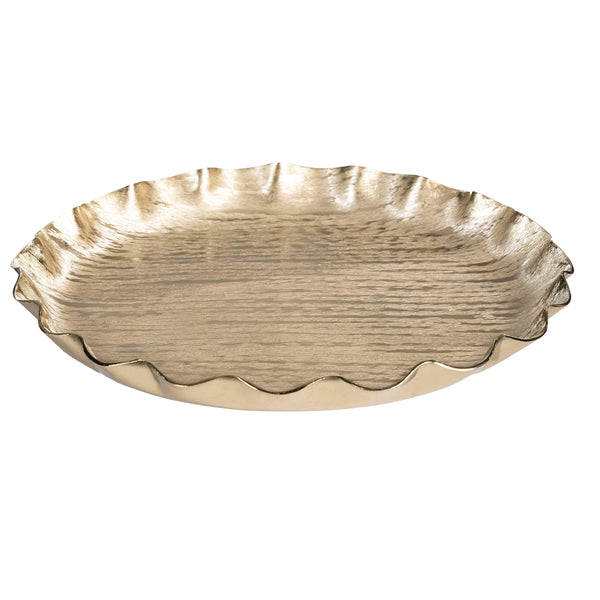 Plow & Hearth Shades Of Green Platter Ruffled Edge Metal Platter Set