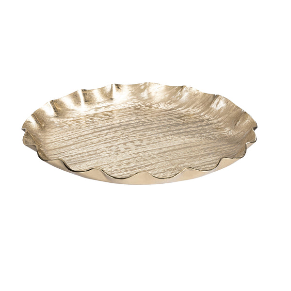 Plow & Hearth Shades Of Green Platter Ruffled Edge Metal Platter Set