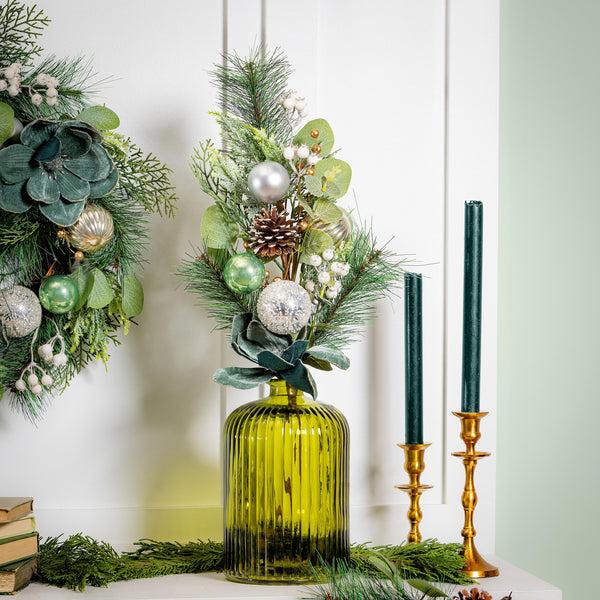 plow & hearth Shades of Green Stem Artificial with Ornaments 25"H