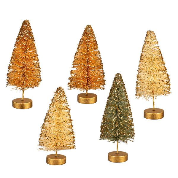 Plow & Hearth Shades Of Green Table Décor Bottle Brush Tree Set